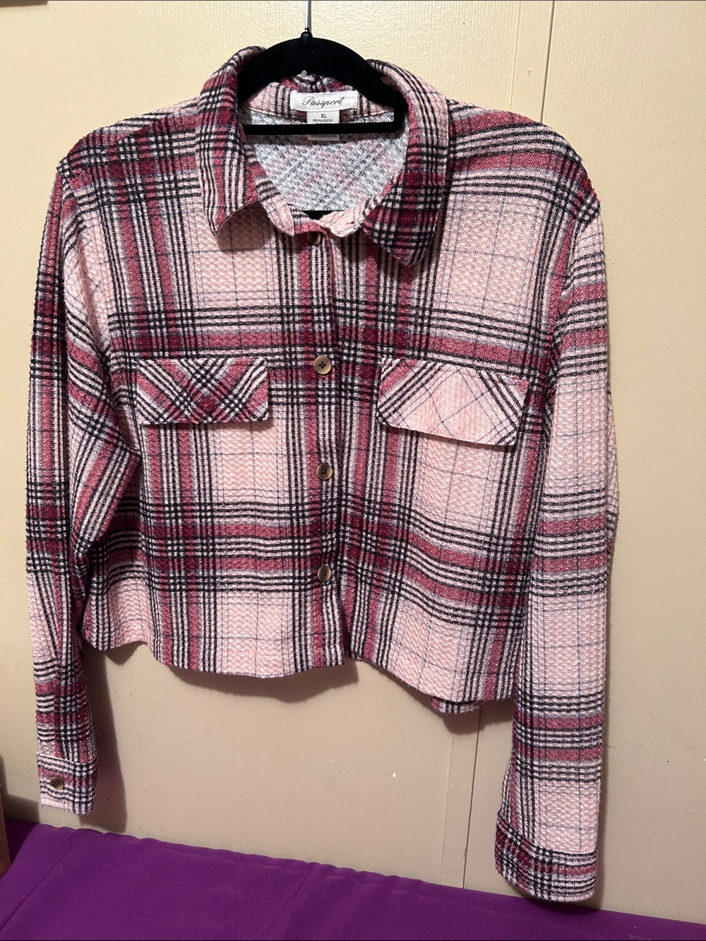 Passport Pink & Burgundy Plaid Cropped Jacket
